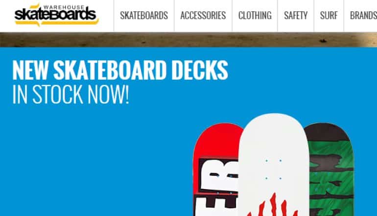 screenshot of the warehouse skateboards website