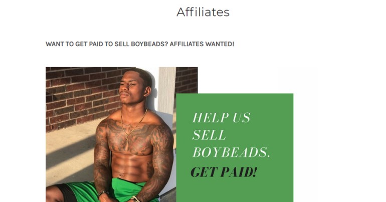 screenshot of the boybeads affiliate webpage