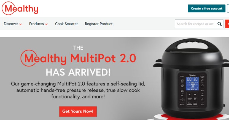 screenshot of the mealthy website