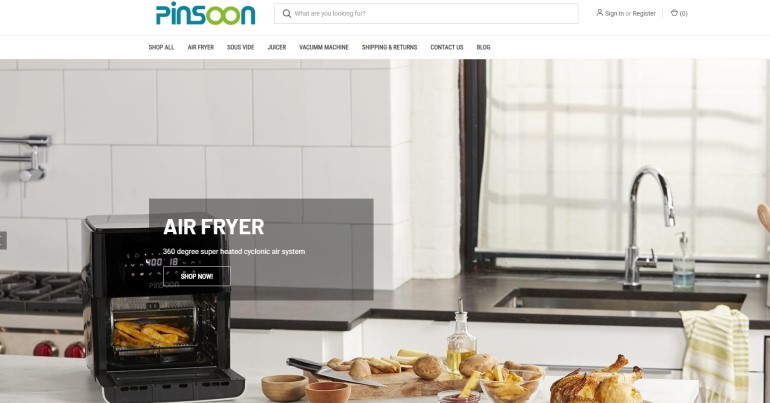 screenshot of the pinsoon website