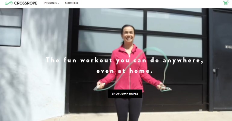 screenshot of the Crossrope website featuring a woman jumping rope with a Crossrope