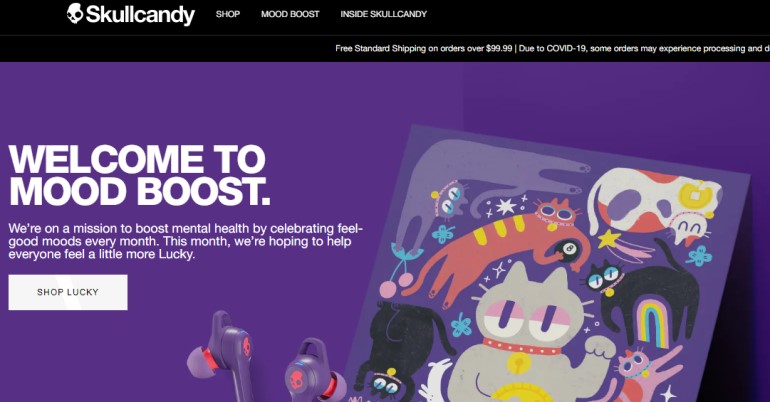 screenshot of the skullcandy website