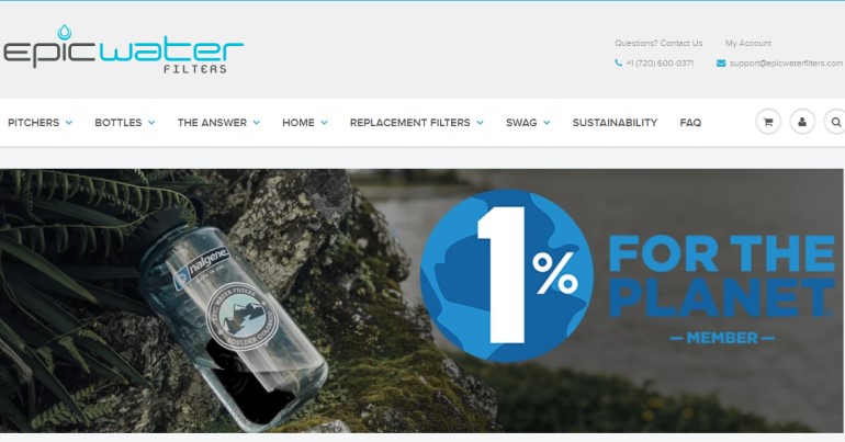 screenshot of the epic water filters website