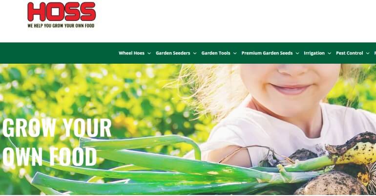 screenshot of the hoss gardening tools website