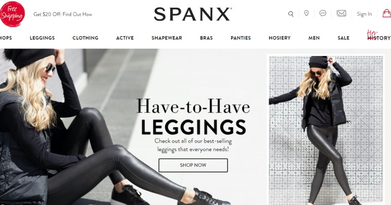 screenshot of the spanx website
