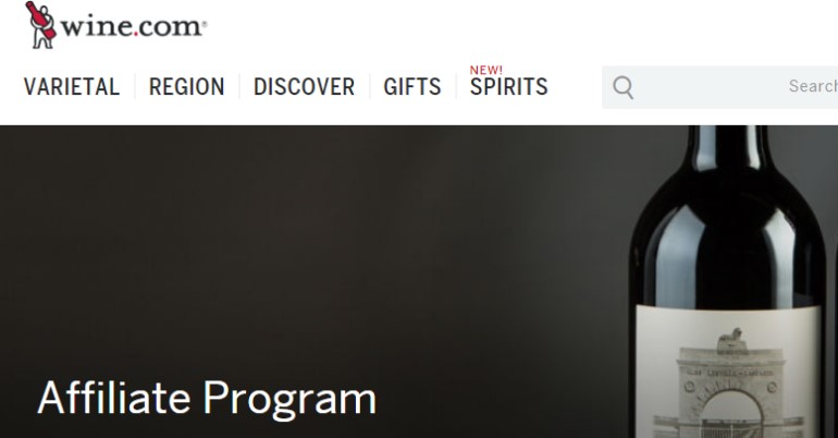 screenshot of the wine.com affiliate webpage