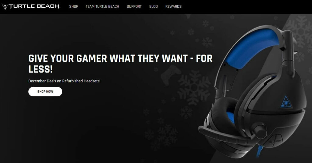 screenshot of the turtle beach website