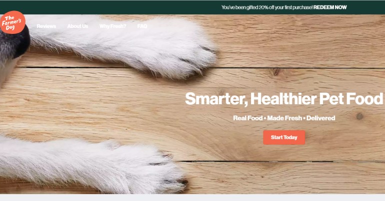 screenshot of the farmers dog website