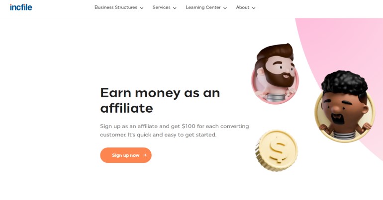 screenshot of the incfile affiliate program webpage for review