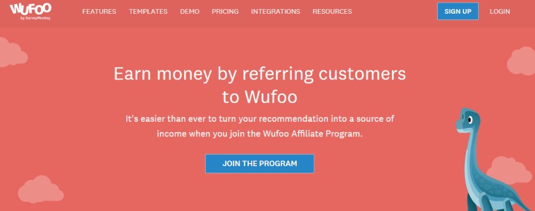 screenshot of the wufoo affiliate program website